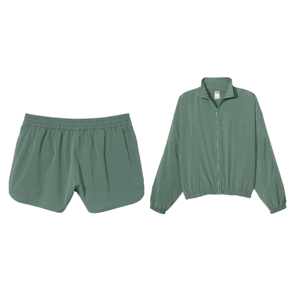 PINK Victoria's Secret Green Tech fit Jacket and Matching Shorts Set